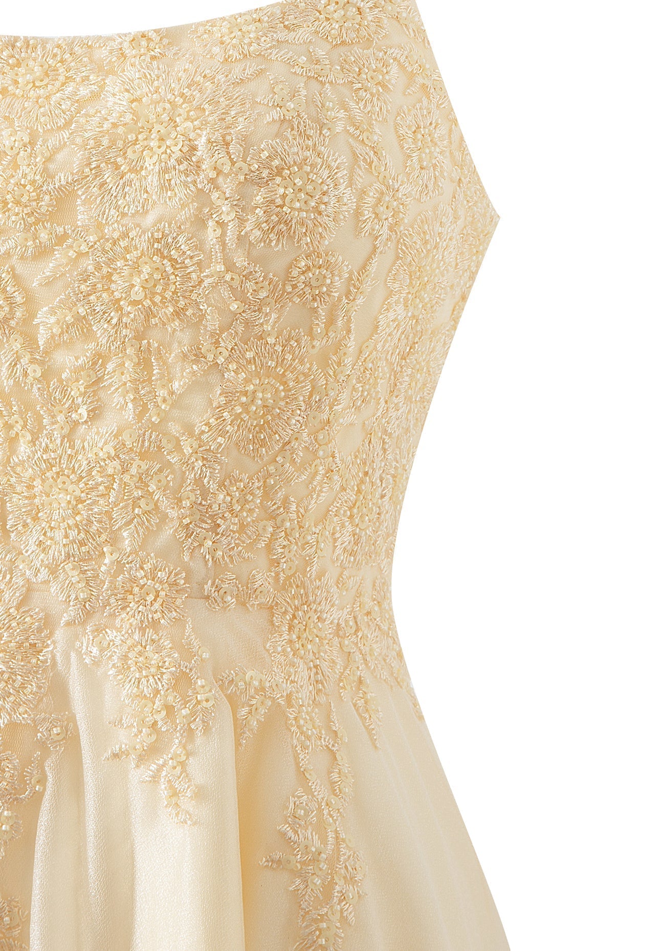 Vestido corto de gasa con corte A para fiesta de bienvenida
