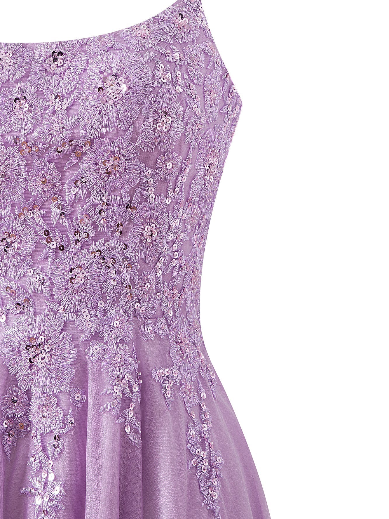 Vestido corto de gasa con corte A para fiesta de bienvenida