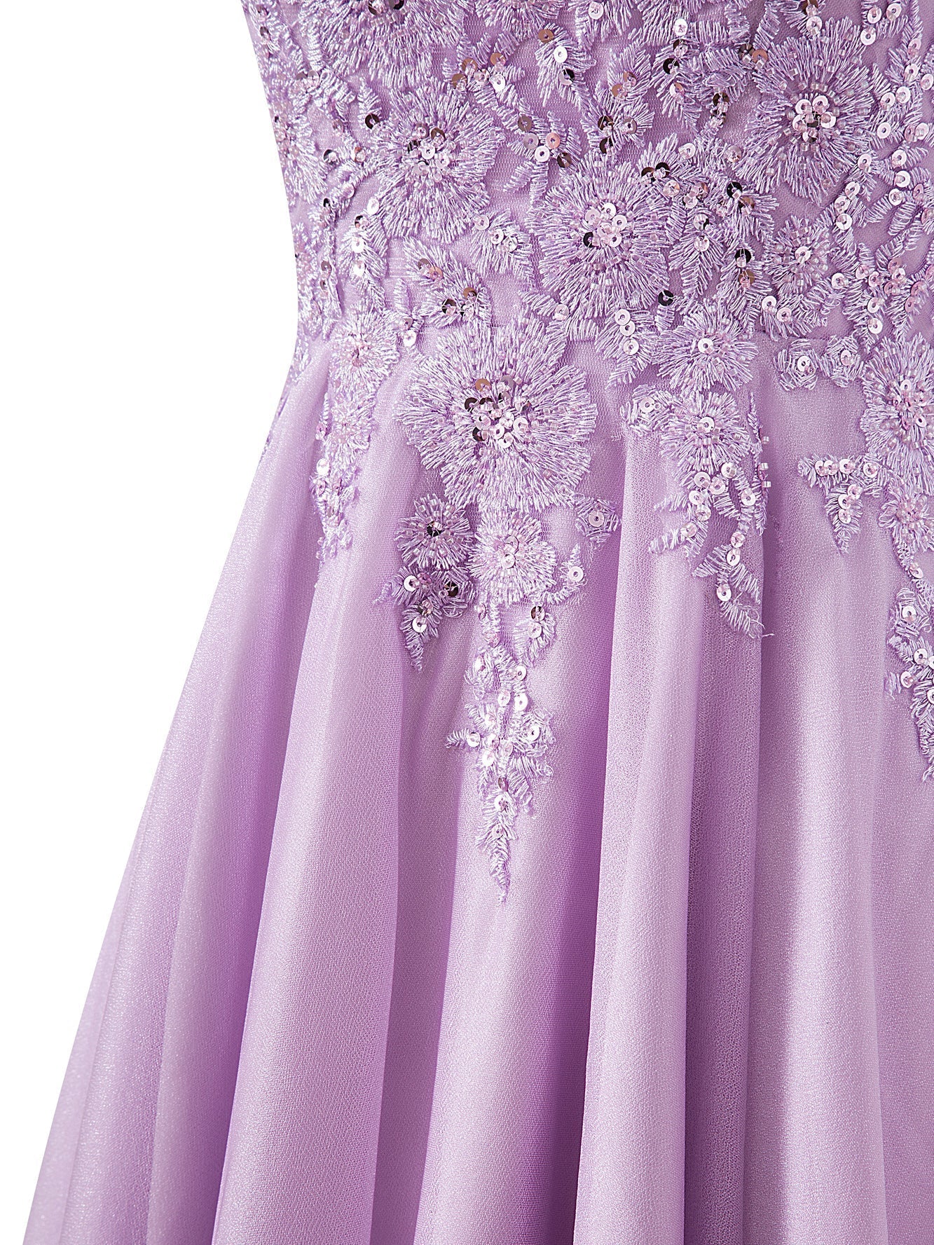 Vestido corto de gasa con corte A para fiesta de bienvenida