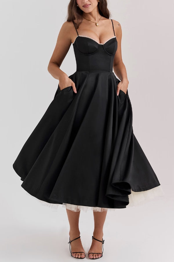 Ärmelloses Tutu-Maxikleid mit Strumpfhaltern und V-Ausschnitt