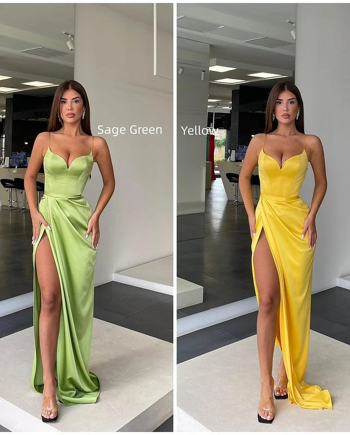 Long Mermaid Sweetheart Sleeveless Spaghetti Strap Prom Dress with Slit