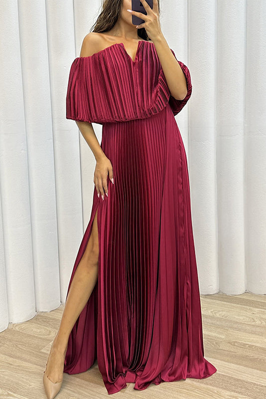 Vestido de noche sexy formal con abertura sólida y hombros descubiertos