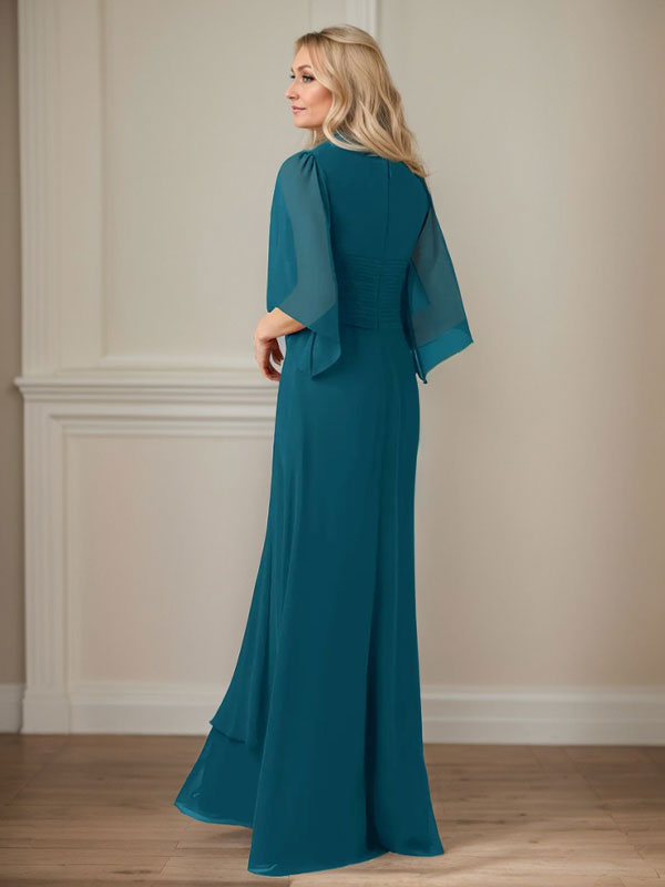 A-Linie V-Ausschnitt Lange Pailletten Chiffon Mutterkleid