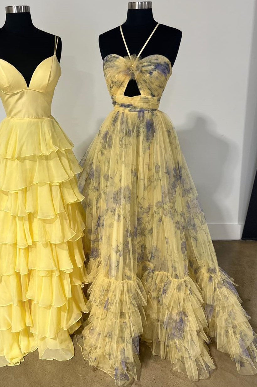 Langes Ballkleid in A-Linie mit Neckholder und Schlüsselloch