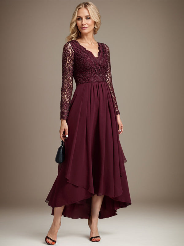 A-Linie V-Ausschnitt Asymmetrisches Chiffon-Kleid für die Brautmutter