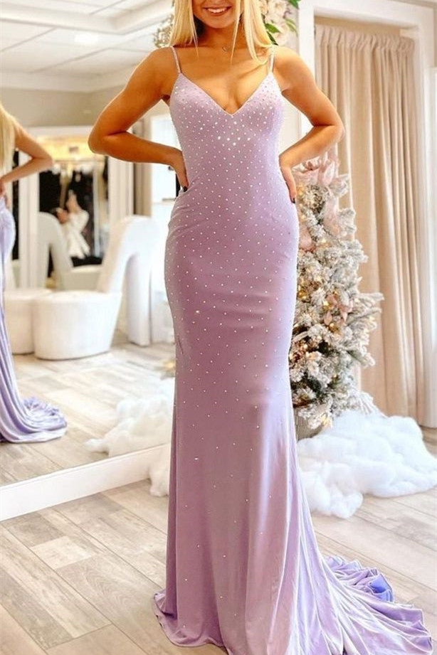 Vestido de fiesta largo azul claro con espalda descubierta y corte sirena