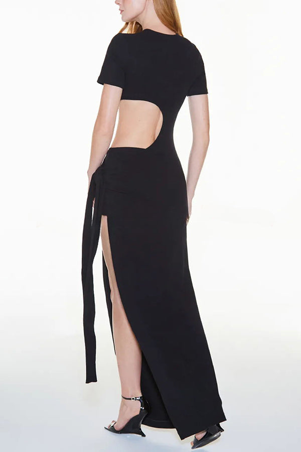 Holiday Party Maxikleid aus Rippstrick mit Cut-out-Taillenträgern und Schlitz
