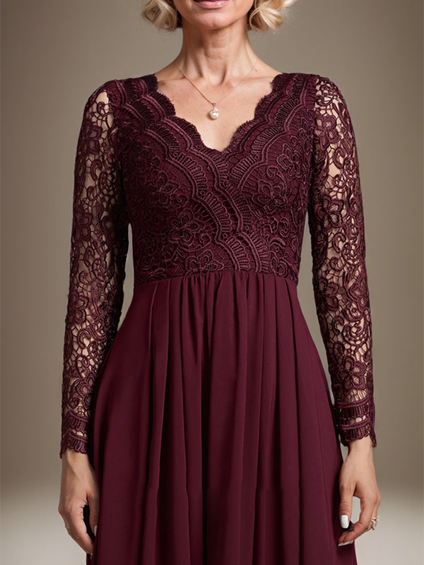 A-Linie V-Ausschnitt Asymmetrisches Chiffon-Kleid für die Brautmutter