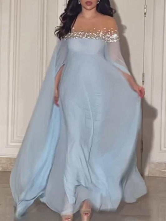 Vestido de noche de gasa con perlas y diamantes de imitación, sexy, de cintura alta, para cóctel, primavera y verano, de Oriente Medio
