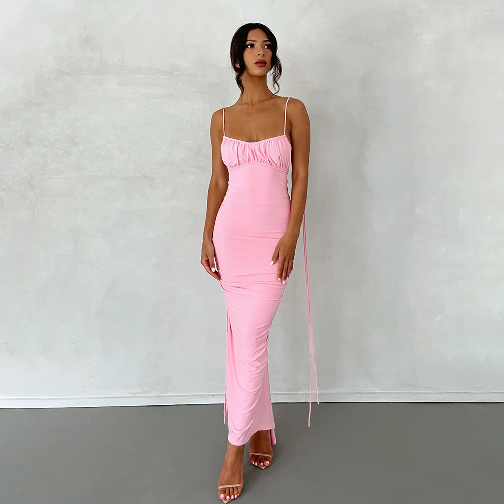 Sexy Kleid für Damen, sexy rückenfreies Plisseekleid, Abendkleid, ärmelloses Trägerkleid für Damen