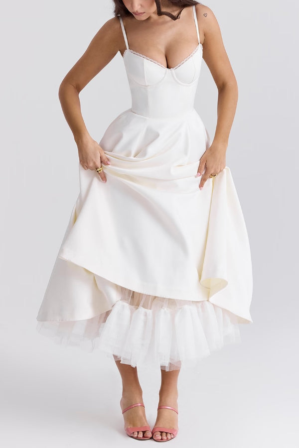 Ärmelloses Tutu-Maxikleid mit Strumpfhaltern und V-Ausschnitt