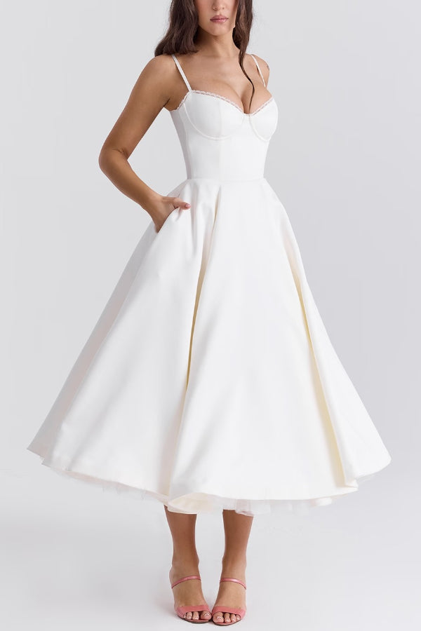 Ärmelloses Tutu-Maxikleid mit Strumpfhaltern und V-Ausschnitt