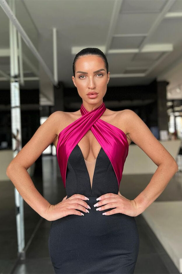 Impresionantes vestidos de fiesta de sirena largos con cuello halter y sin mangas