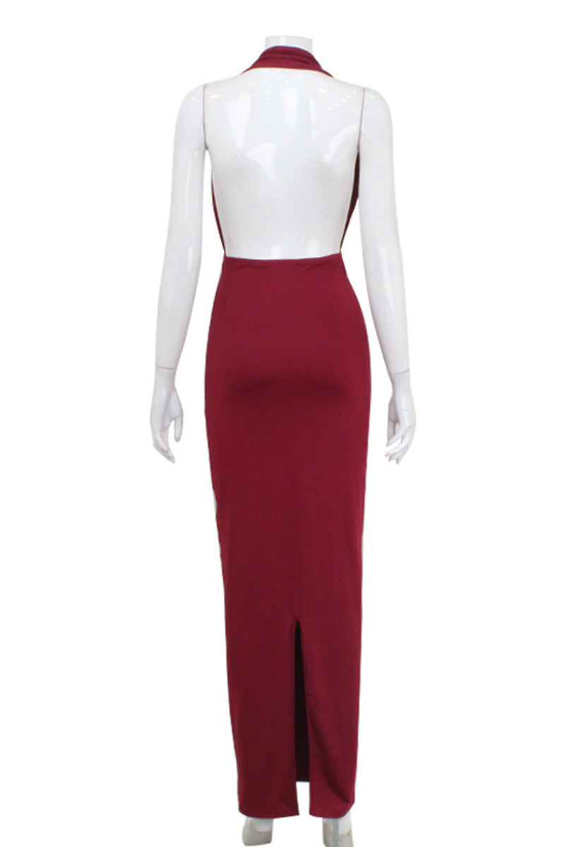Vestidos de noche sexys de color sólido con espalda descubierta y fruncido
