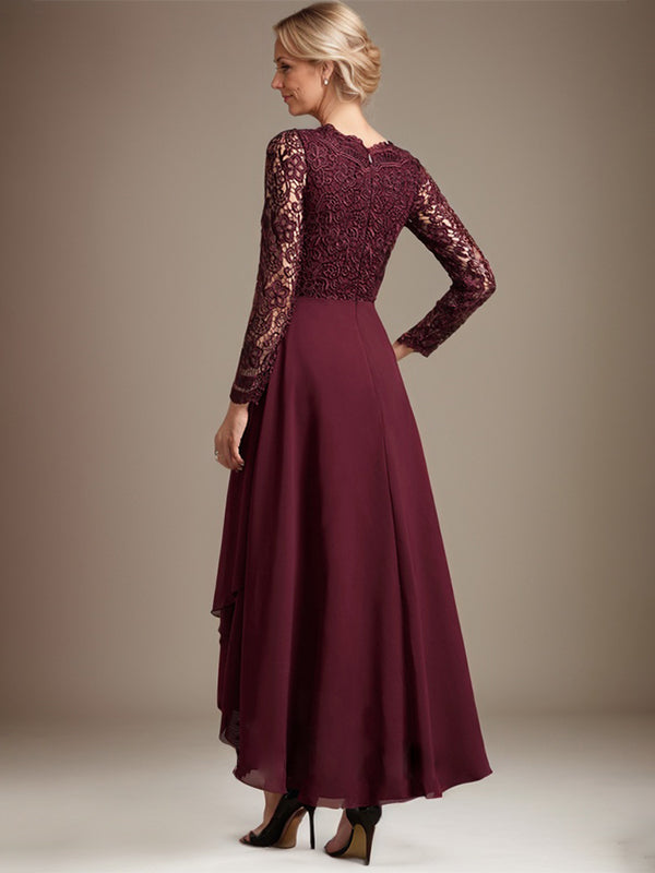 A-Linie V-Ausschnitt Asymmetrisches Chiffon-Kleid für die Brautmutter