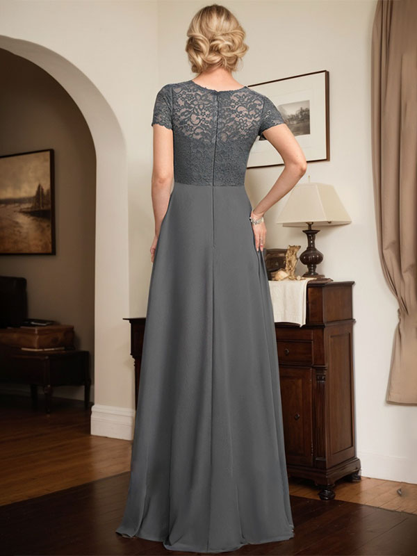 A-Linie, Herzausschnitt, bodenlang, Chiffon, Spitze, Kleid für die Brautmutter mit Perlenbesatz, kaskadierenden Rüschen