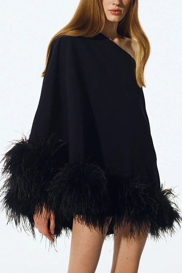 Vegas Living – One-Shoulder-Party-Minikleid mit Federsaum
