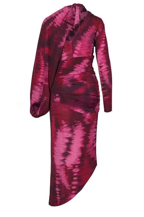 Claudia – Midikleid mit Batikmuster und Rüschen (vielfältige Tragemöglichkeiten)