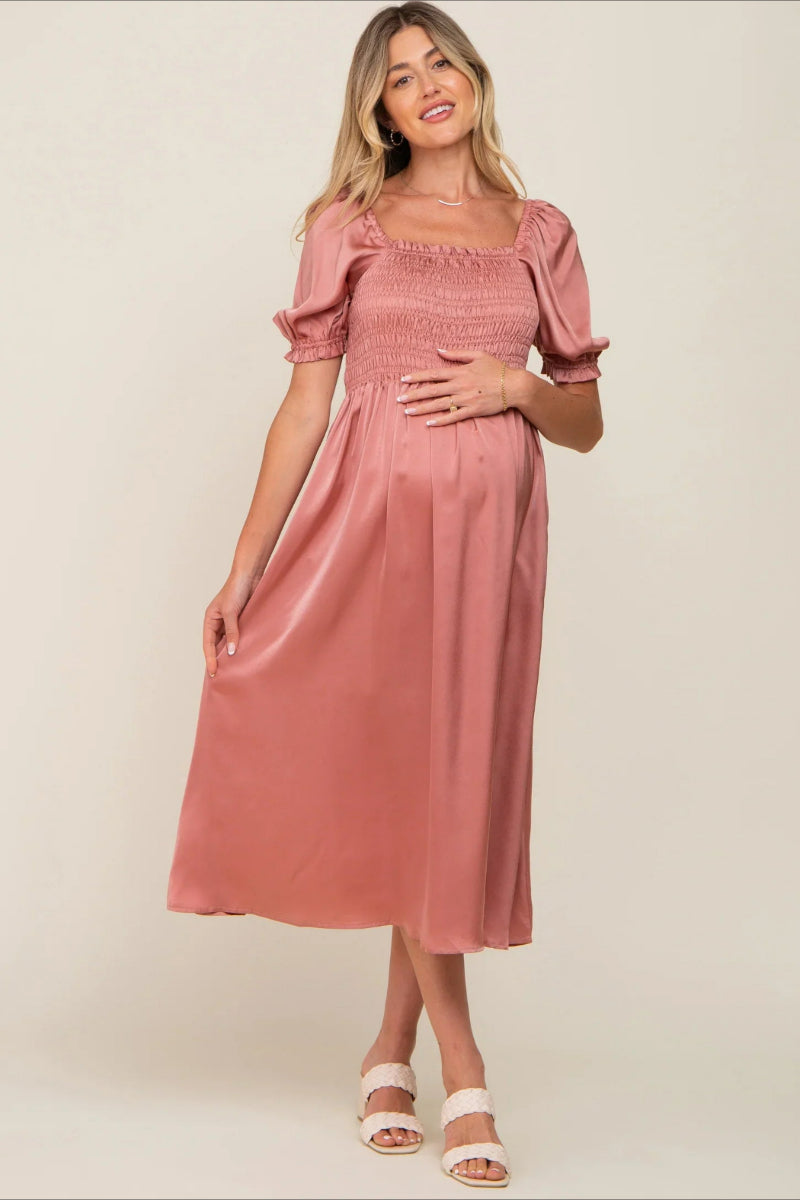 6107#Vestido de maternidad con mangas abullonadas cortas para baby shower