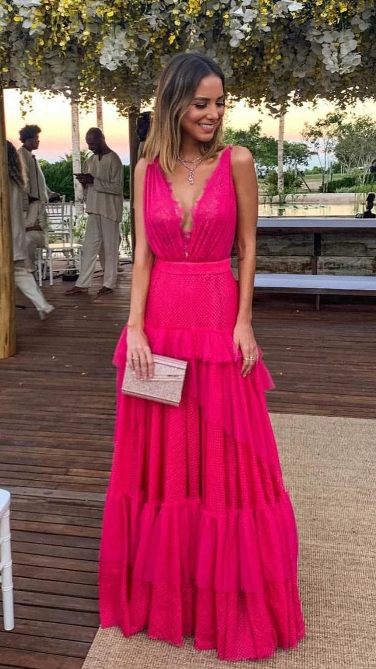 Elegant Hot Pink A-line Evening Dress Hot Pink Formal Dress Y5337 – YOYOCAMP