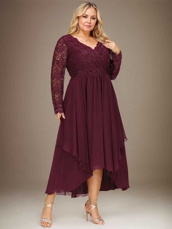 A-Linie V-Ausschnitt Asymmetrisches Chiffon-Kleid für die Brautmutter