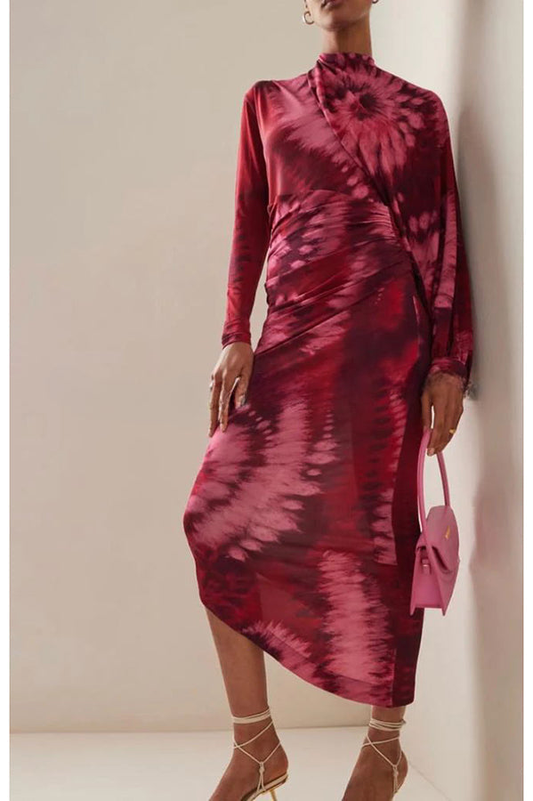 Claudia – Midikleid mit Batikmuster und Rüschen (vielfältige Tragemöglichkeiten)