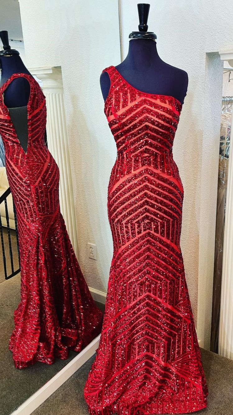 Vestido de fiesta de sirena con lentejuelas y un solo hombro