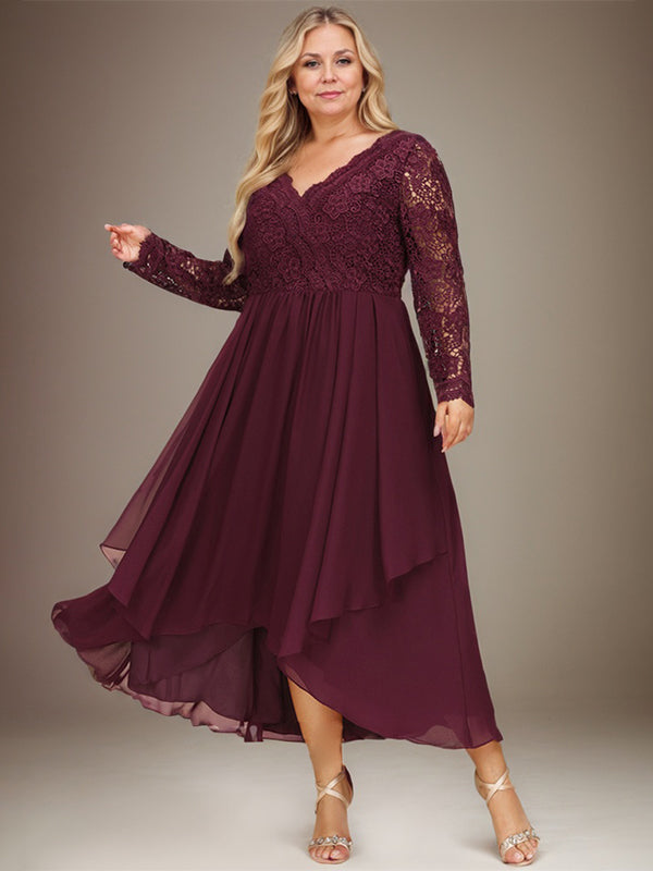 A-Linie V-Ausschnitt Asymmetrisches Chiffon-Kleid für die Brautmutter