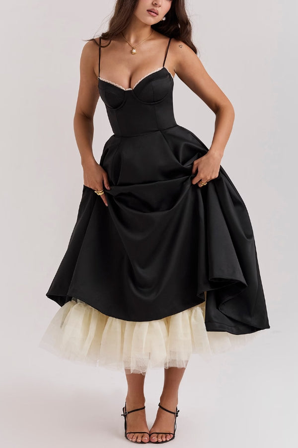 Ärmelloses Tutu-Maxikleid mit Strumpfhaltern und V-Ausschnitt