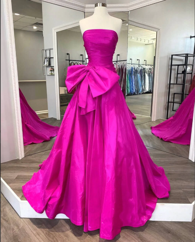 A-line Strapless Taffeta Long Prom Dress With Slit