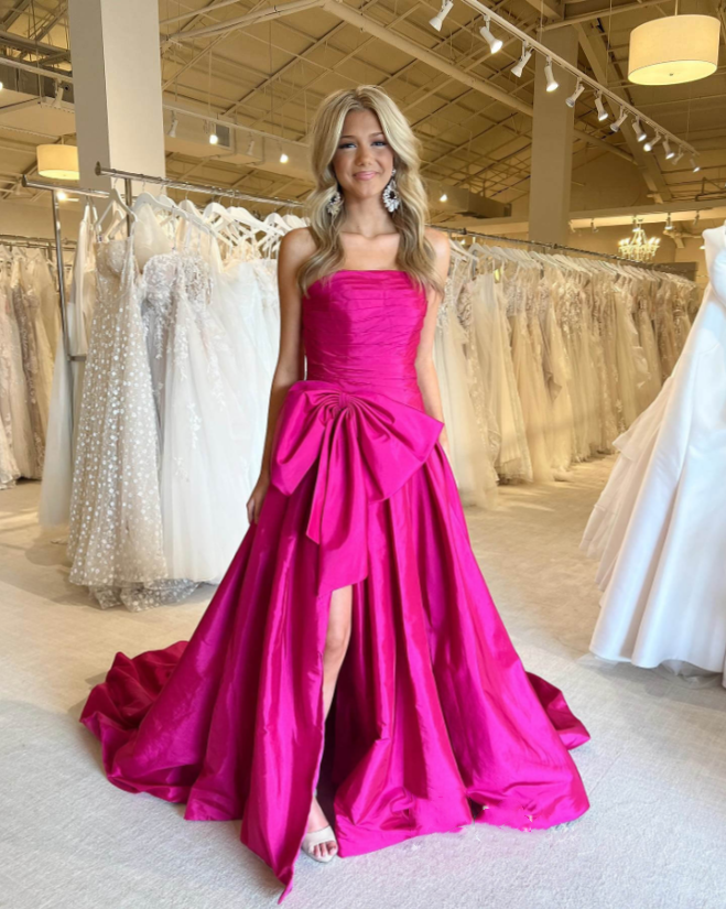 A-line Strapless Taffeta Long Prom Dress With Slit