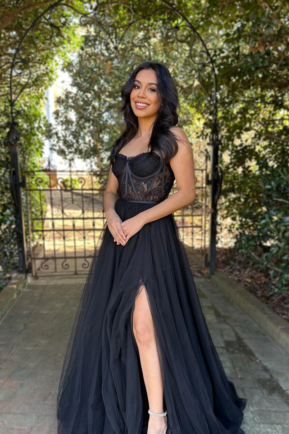 A-Line Sweetheart Neck Black Lace Long Prom Dress Formal Dress