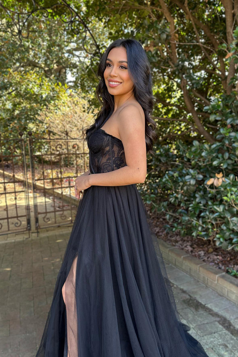 A-Line Sweetheart Neck Black Lace Long Prom Dress Formal Dress