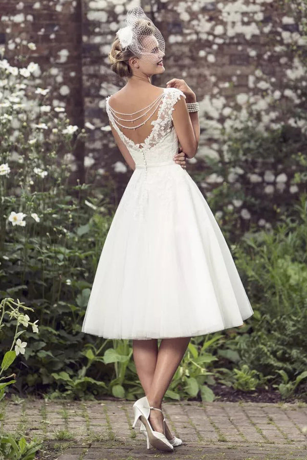 A-Linie Brautkleid Tee Länge Spitze Kurzes Brautkleid