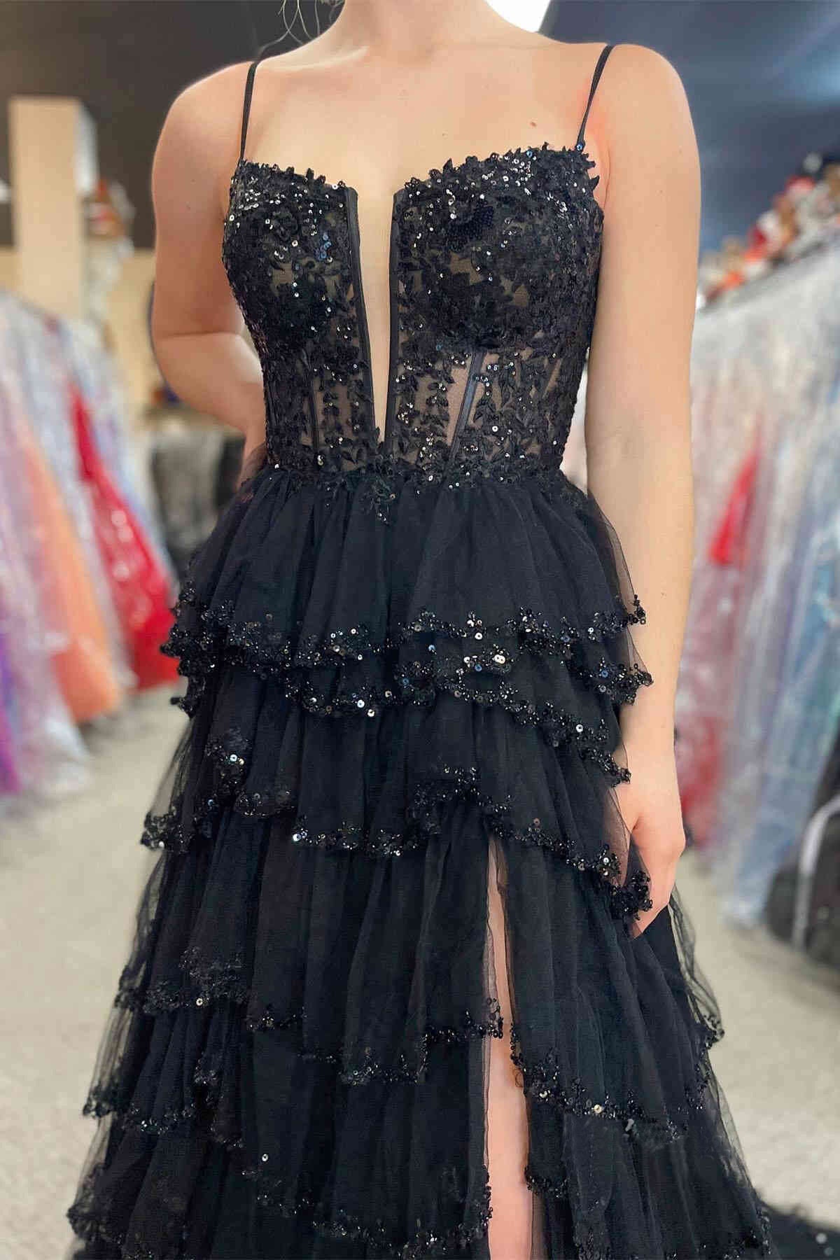 A-line Straps Plunging Neck Pink Sequin Lace Prom Dresses