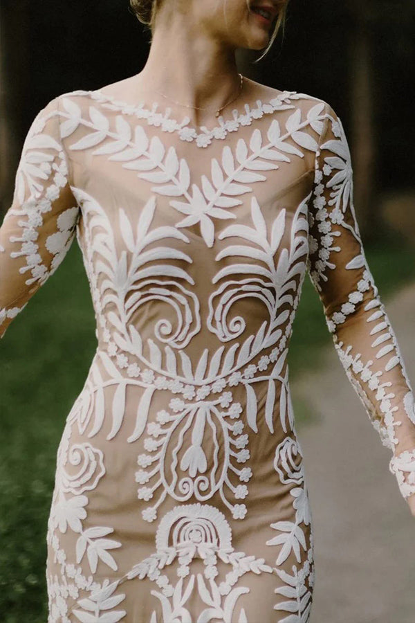 Etuikleid Einzigartiges Spitzenkleid mit langen Ärmeln im Bohemian-Stil