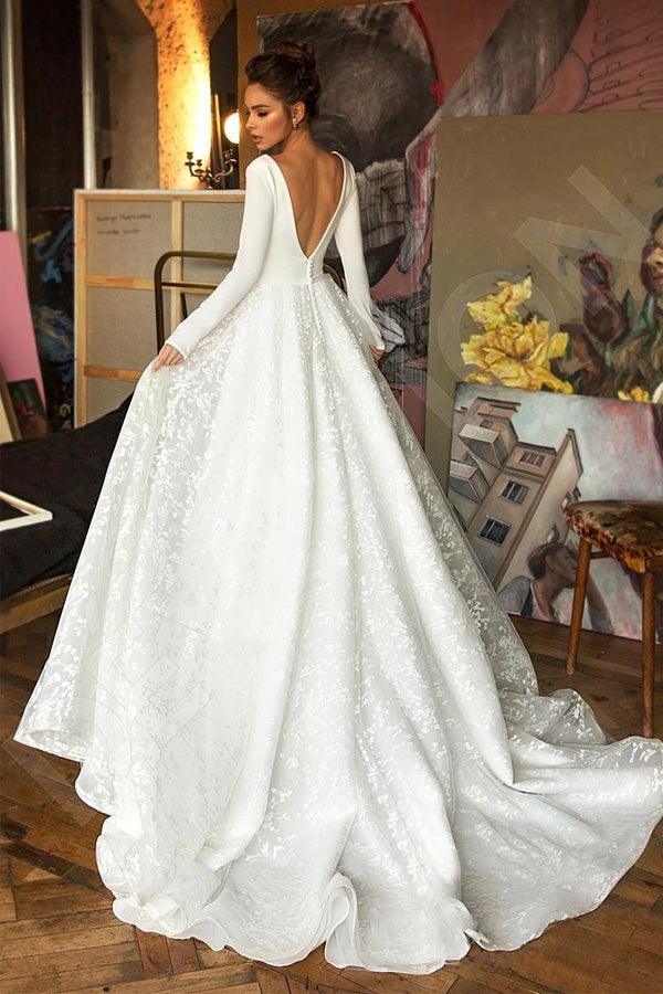A-Linie Elegantes Lange Ärmel V-Ausschnitt Strandhochzeitskleid Brautkleid