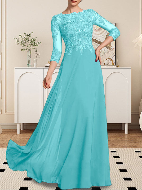 Vestido de gasa con encaje y lentejuelas para madre de la novia, corte A, largo hasta el suelo