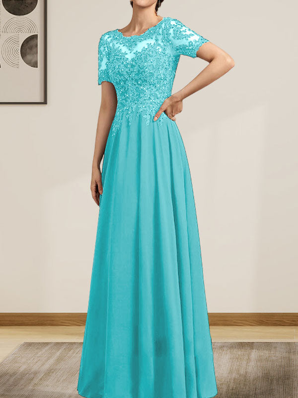 Vestido de gasa con encaje y lentejuelas para madre de la novia, largo hasta el suelo, con escote en A y ilusión