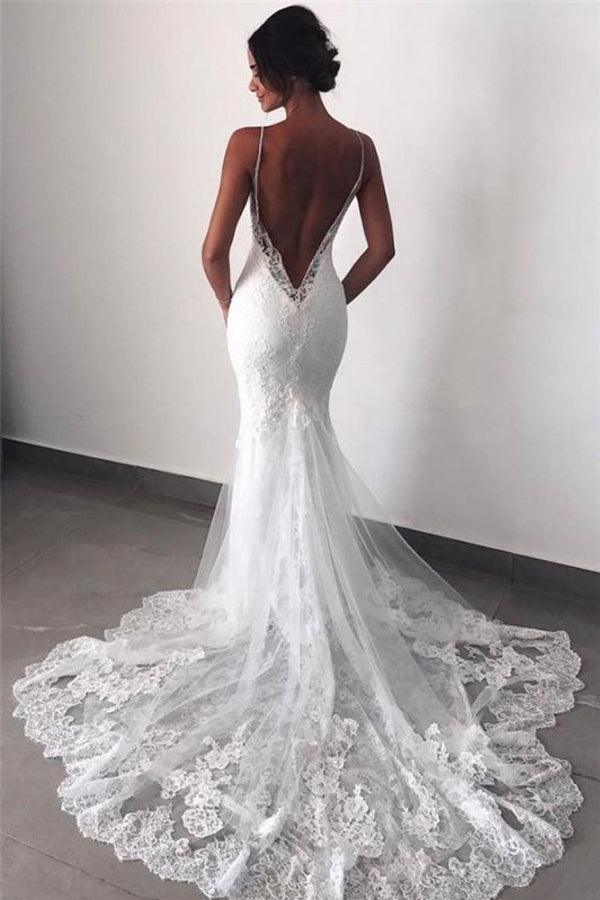 Brautkleider Spitze Meerjungfrau Sexy Spaghettiträger Brautkleid