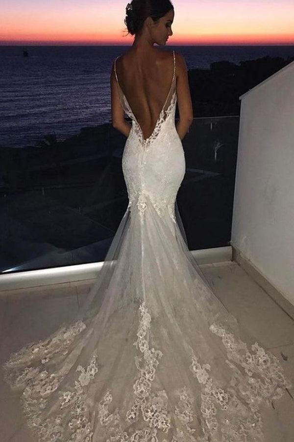 Brautkleider Spitze Meerjungfrau Sexy Spaghettiträger Brautkleid