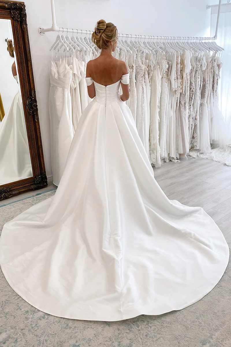 Ballkleid Off The Shoulder Satin Einfaches Hochzeitskleid Brautkleid