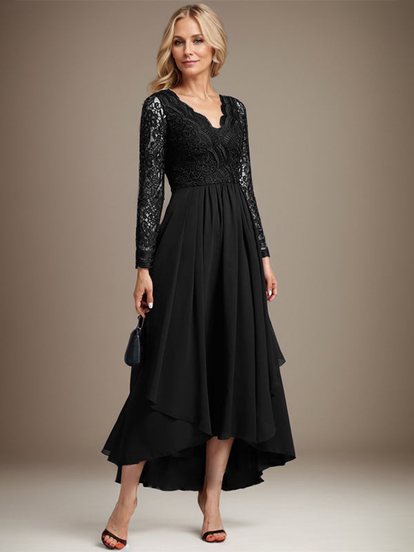 A-Linie V-Ausschnitt Asymmetrisches Chiffon-Kleid für die Brautmutter