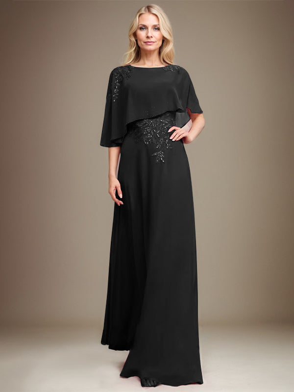 Vestido de gasa con encaje y lentejuelas para madre de la novia, corte A, largo hasta el suelo