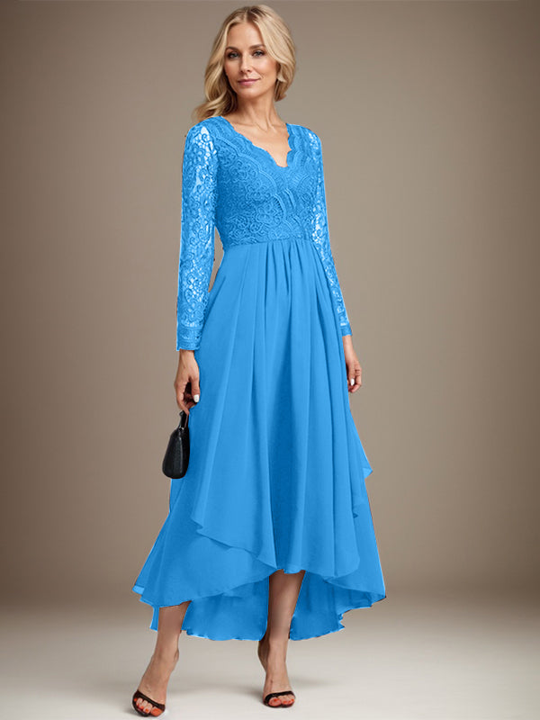 A-Linie V-Ausschnitt Asymmetrisches Chiffon-Kleid für die Brautmutter