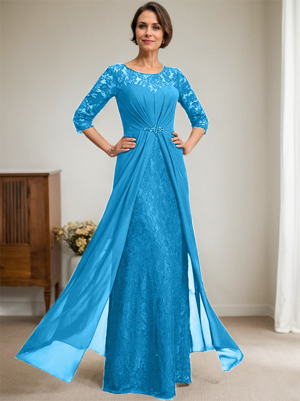 Vestido de gasa con encaje, ilusión, corte A, largo hasta el suelo, para madre de la novia, con volantes y cuentas