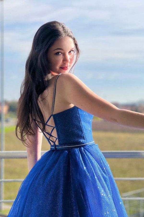 A-Line Tulle Long Prom Dress Sparkly Formal Evening Dresses