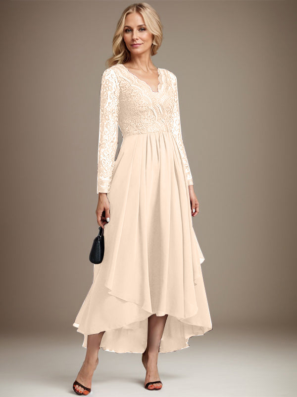 A-Linie V-Ausschnitt Asymmetrisches Chiffon-Kleid für die Brautmutter
