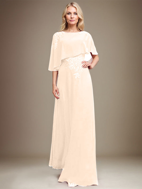 Vestido de gasa con encaje y lentejuelas para madre de la novia, corte A, largo hasta el suelo