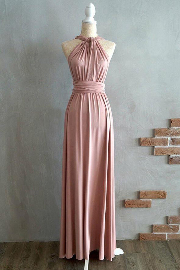Blush Spandex A-Linie Criss-Cross-Träger Bodenlang Brautjungfernkleider